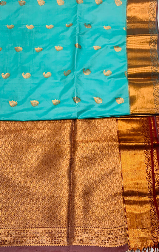 Soft Vegan Silk Saree Sapphire Colour with Copper Border