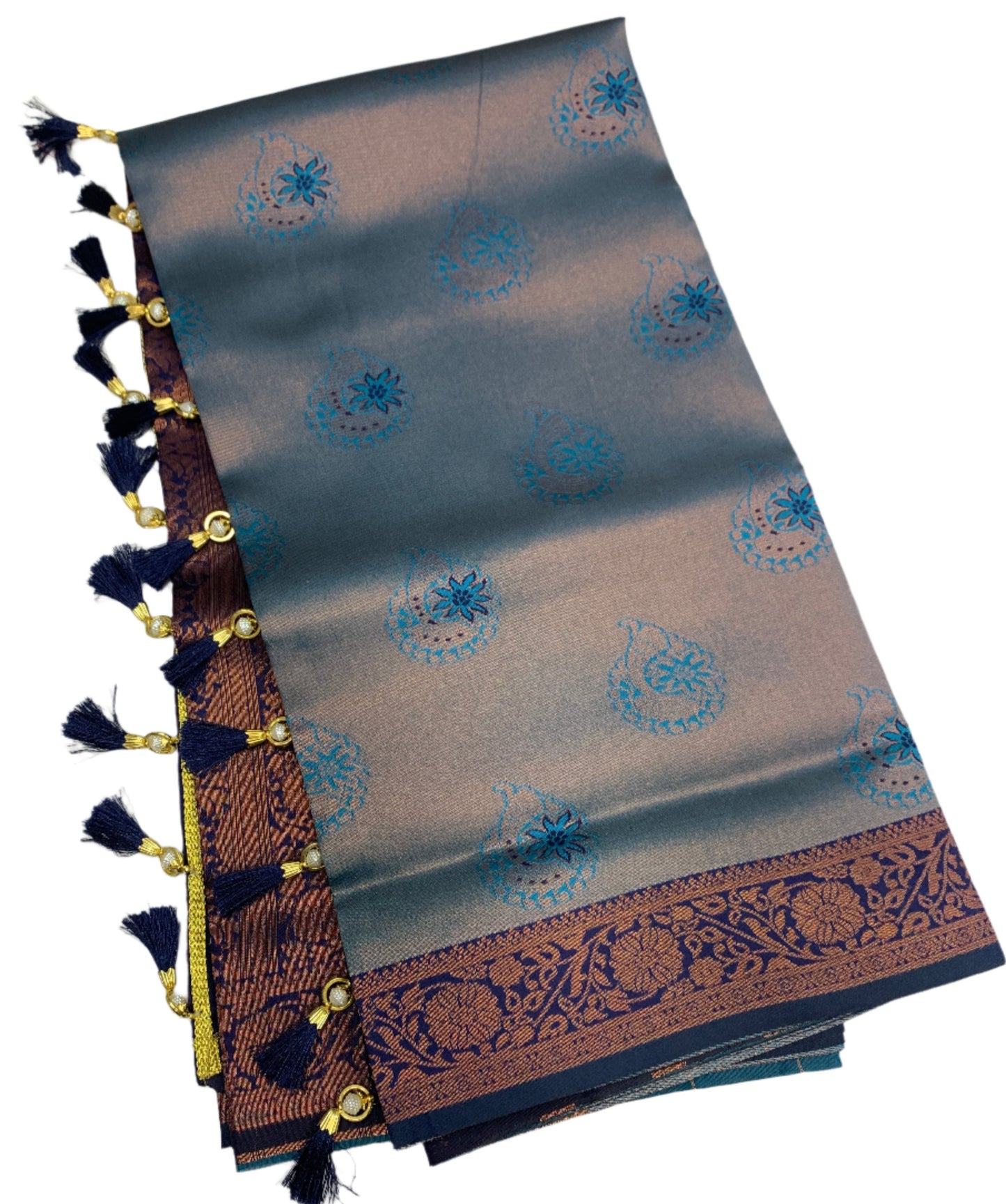 Art Silk Saree Sky Blue Colour with Navy Blue Border