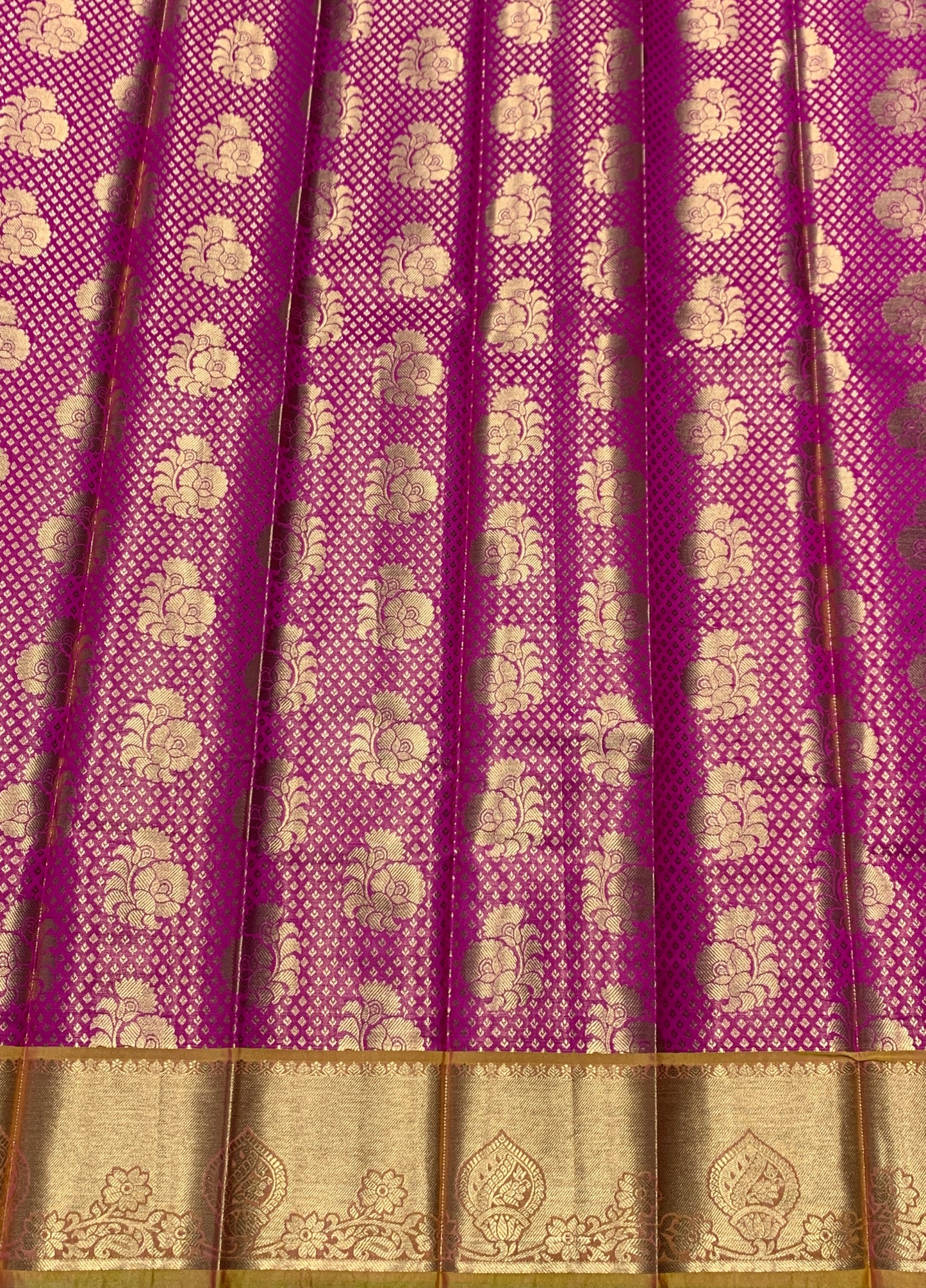 Vegan Silk Saree Pink Colour with Golden Yellow and Copper Border