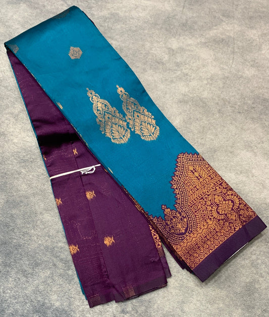 Art Silk Saree Sky Blue Colour with Magenta Border