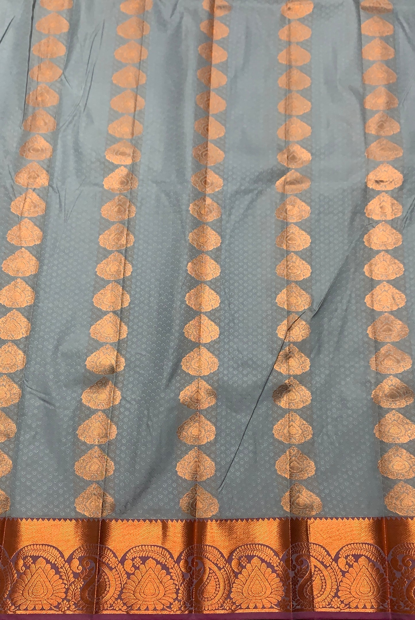 Vegan Silk Saree Gray Colour Saree with Copper Border