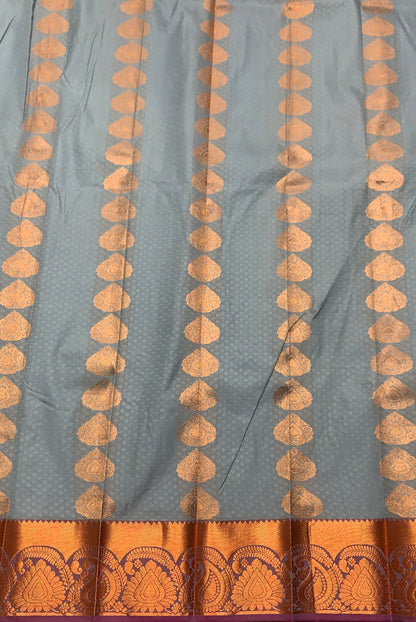 Vegan Silk Saree Gray Colour Saree with Copper Border