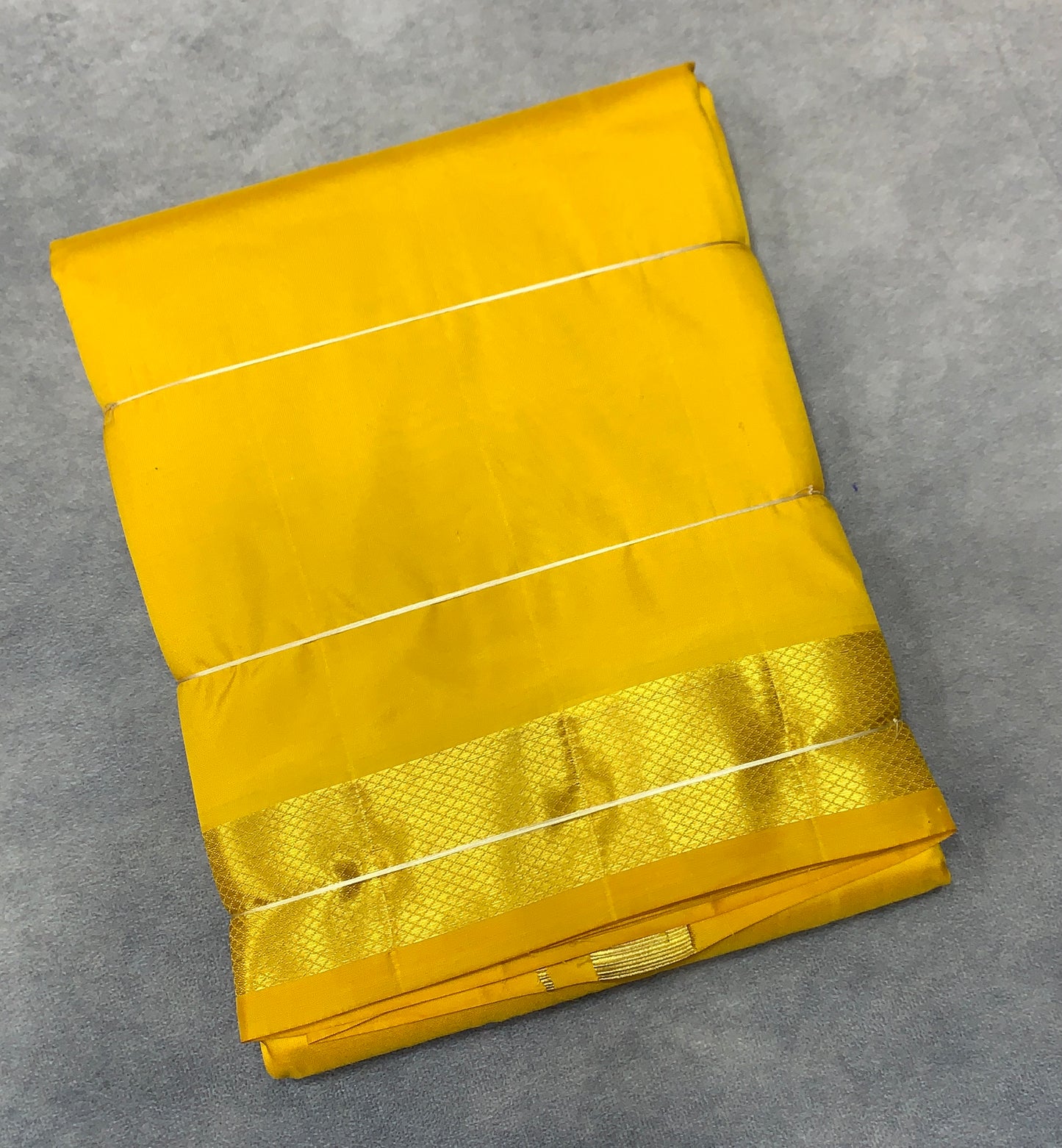 9X5 Pure Silk Dhoti Golden Mustard with Large Golden Zari Border