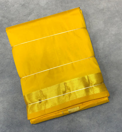 9X5 Pure Silk Dhoti Golden Mustard with Large Golden Zari Border