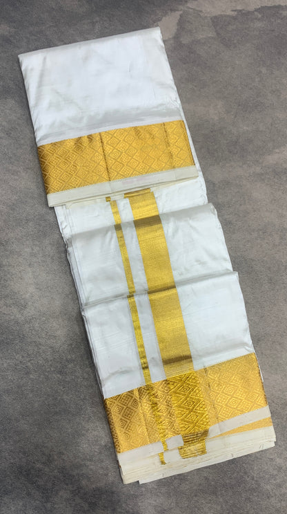 Pure Silk Dhoti 8 mulam White Colour Big Border