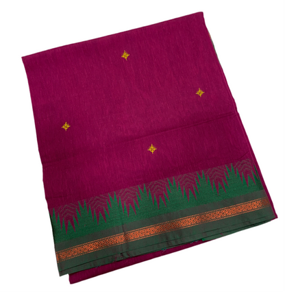 Chettinad Cotton Saree Pink Shade with Green Border