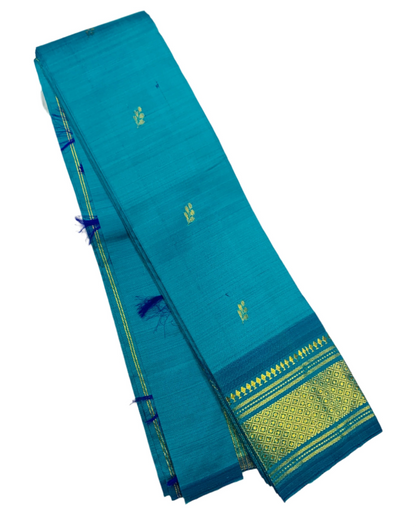 Pure Kanchipuram Silk Saree Blue shade with Golden Zari Border