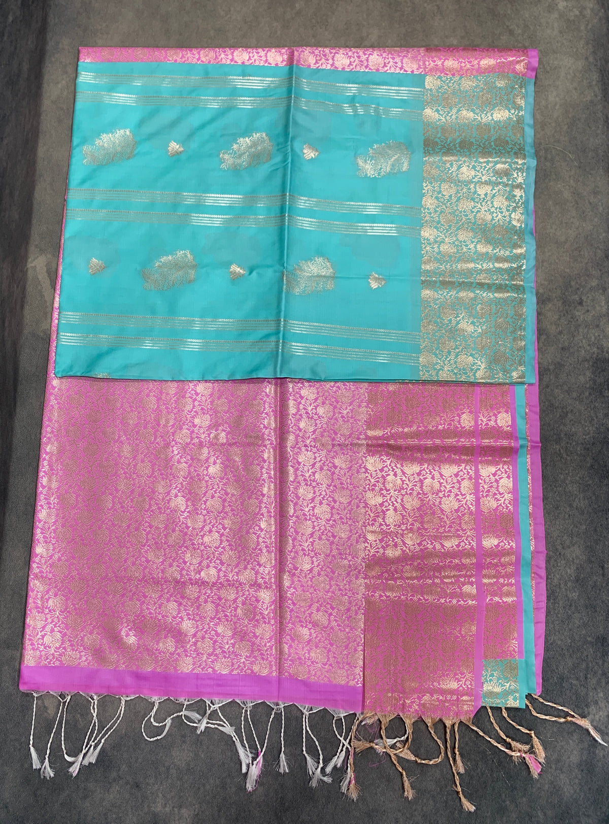 Art Silk Saree Sapphire Colour with Sliver Zari Border