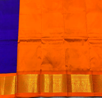 Blue shade Pure Kanchipuram Kids Pattu Pavadai with Contrast Border for Newborn to 2 Years
