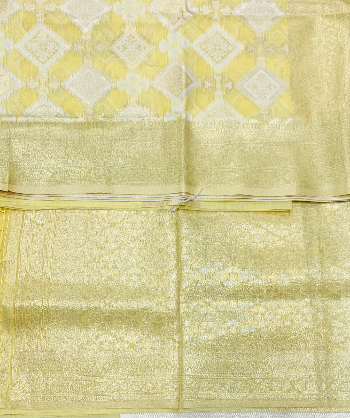 Soft Vegan Silk Saree Yellow Colour with Sliver Zari Border