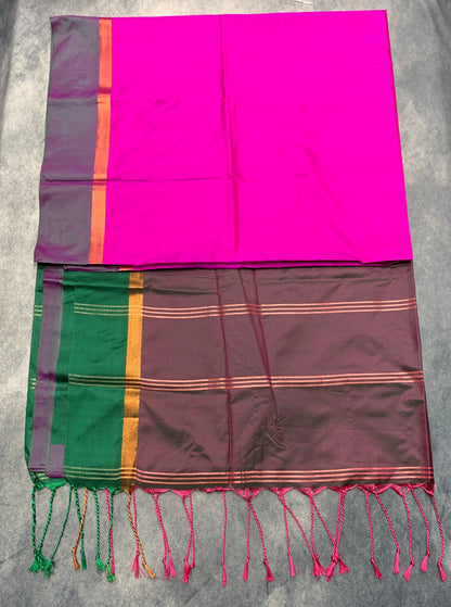 Art Silk Saree Pink Colour with Purple and Copper Border