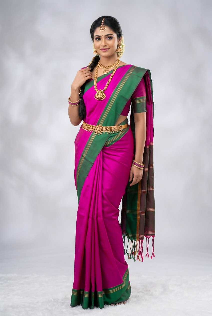 Art Silk Saree Pink Colour with Purple and Copper Border