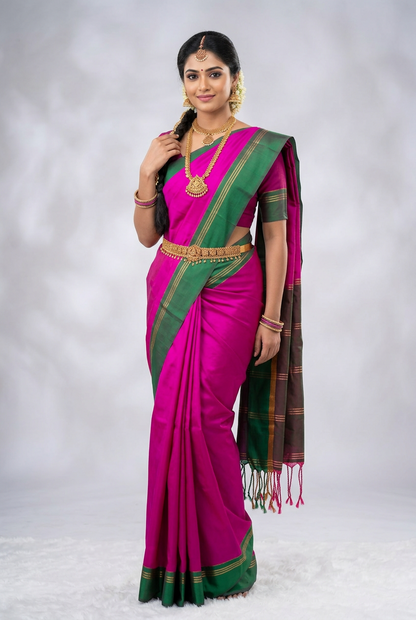 Art Silk Saree Pink Colour with Purple and Copper Border