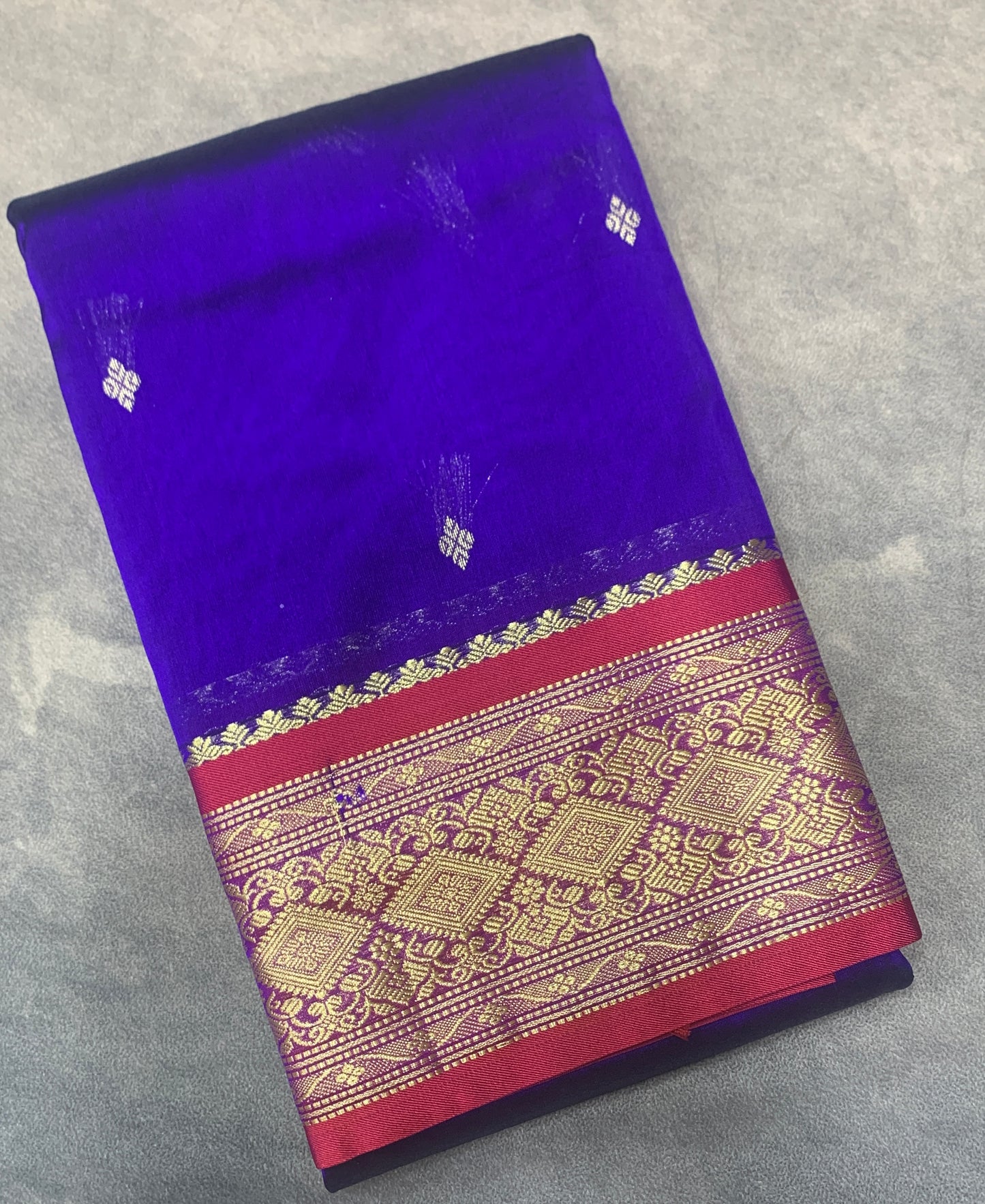Blue Colour Saree with Golden and Red Border