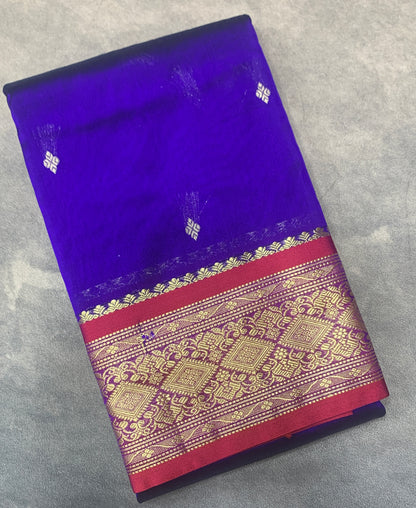 Blue Colour Saree with Golden and Red Border