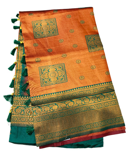 Art Silk Maroon Colour Saree with Green Border