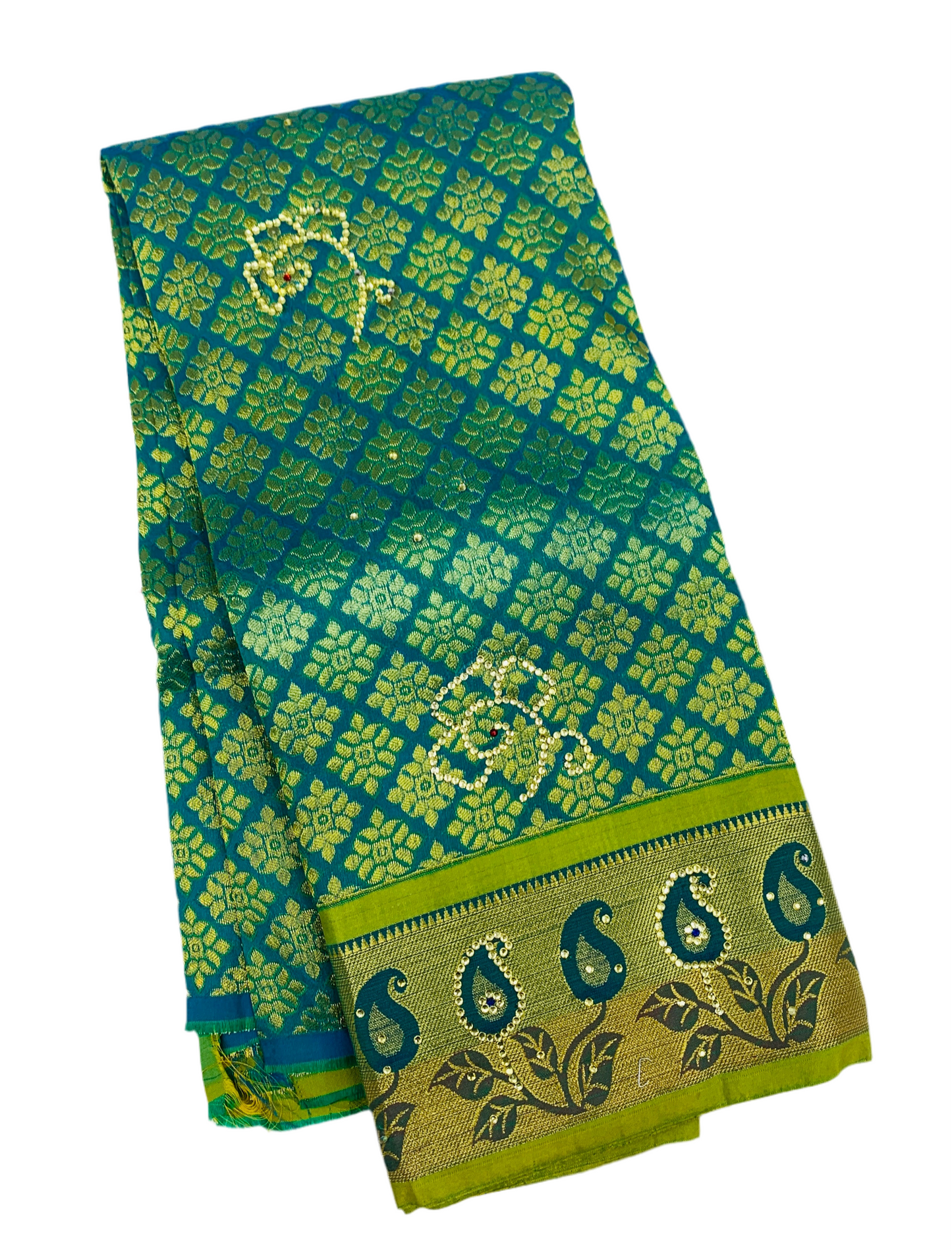 Green Shade Vegan Silk Kids Pattu Pavadai with contrast border for newborn to 2 Years