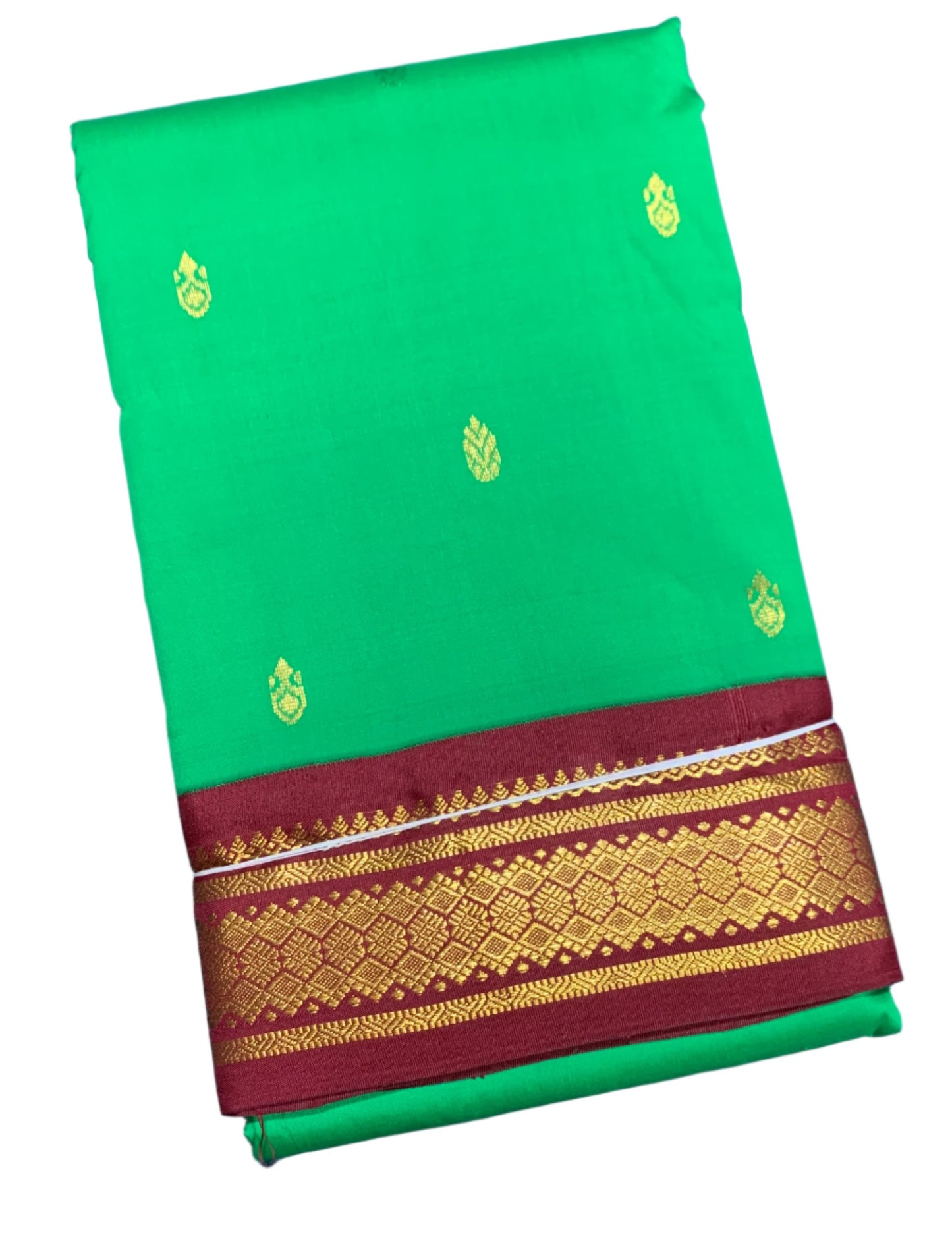 Pure Kanchipuram Silk Light Green Colour with Brown Border