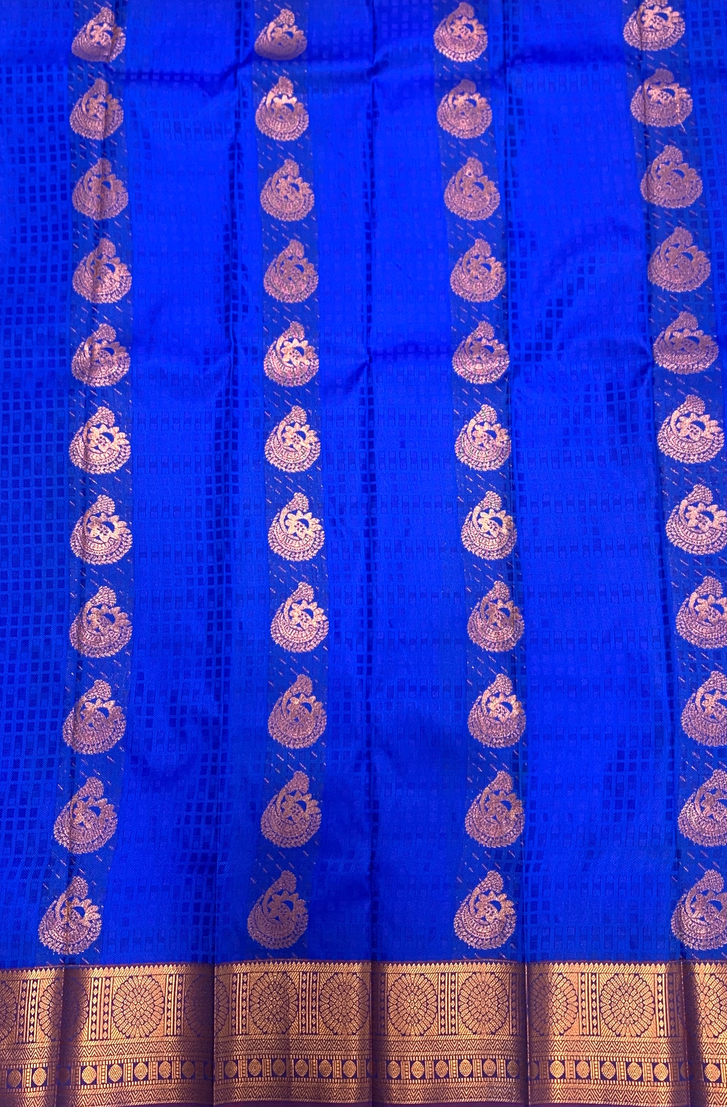 Vegan Silk Saree Ink Blue Colour with Copper Border