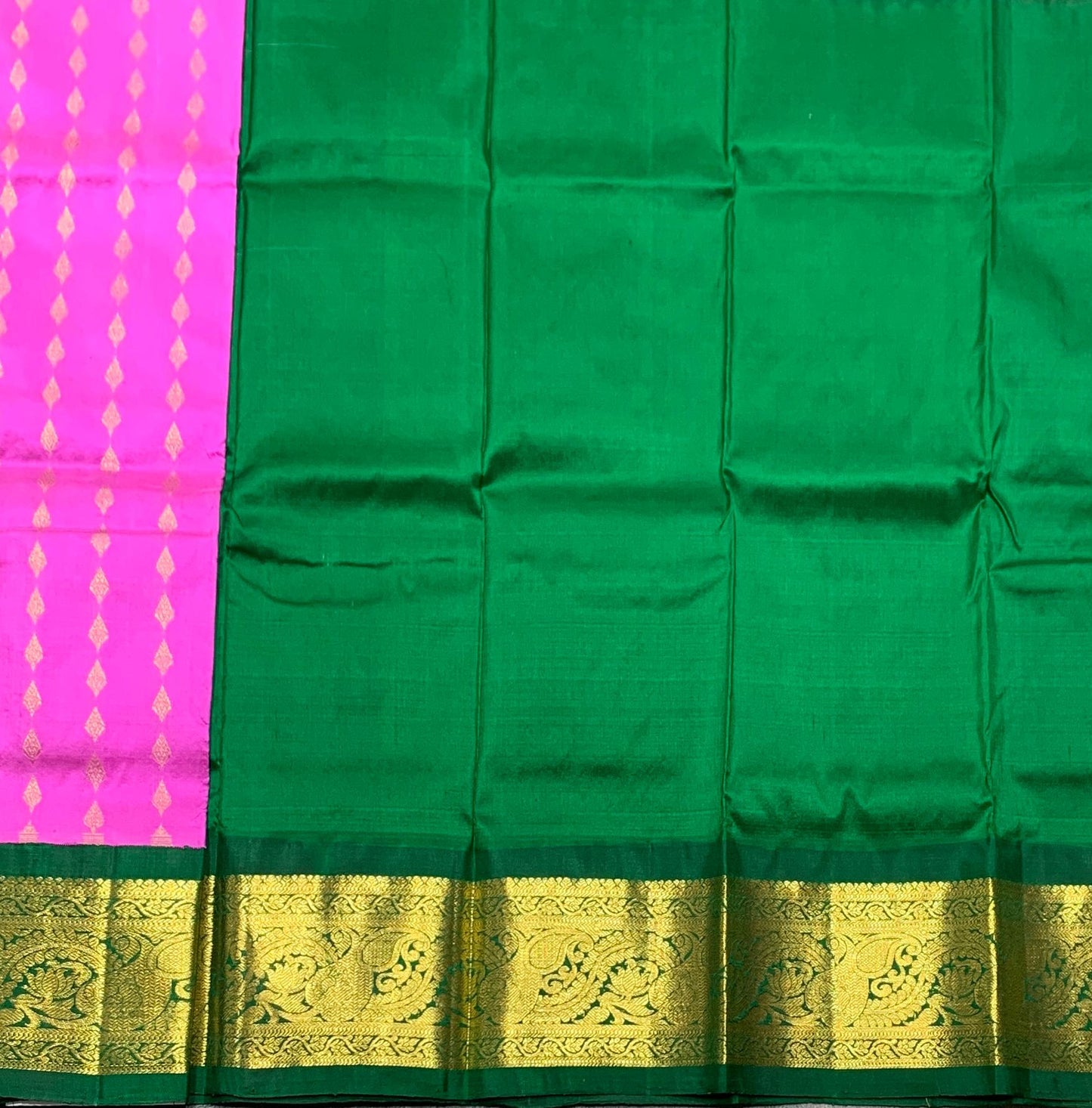 Pink Shade Pure kanchipuram Kids Pattu Pavadai with Contrast Border for Newborn to 2 Years