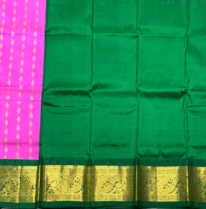 Pink Shade Pure kanchipuram Kids Pattu Pavadai with Contrast Border for Newborn to 2 Years
