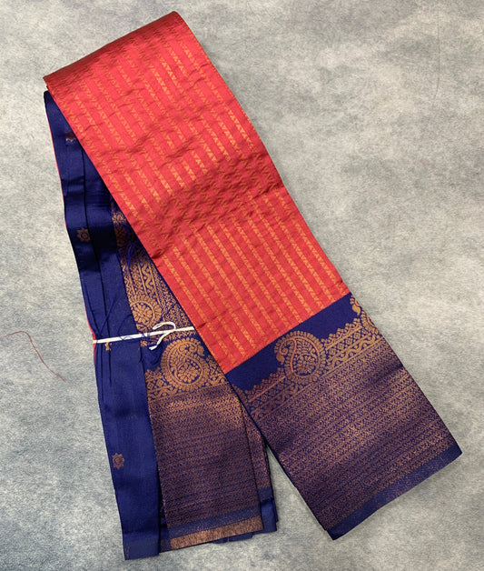 Tomato Pink Colour Art Silk Saree Colour with Navy Blue Border