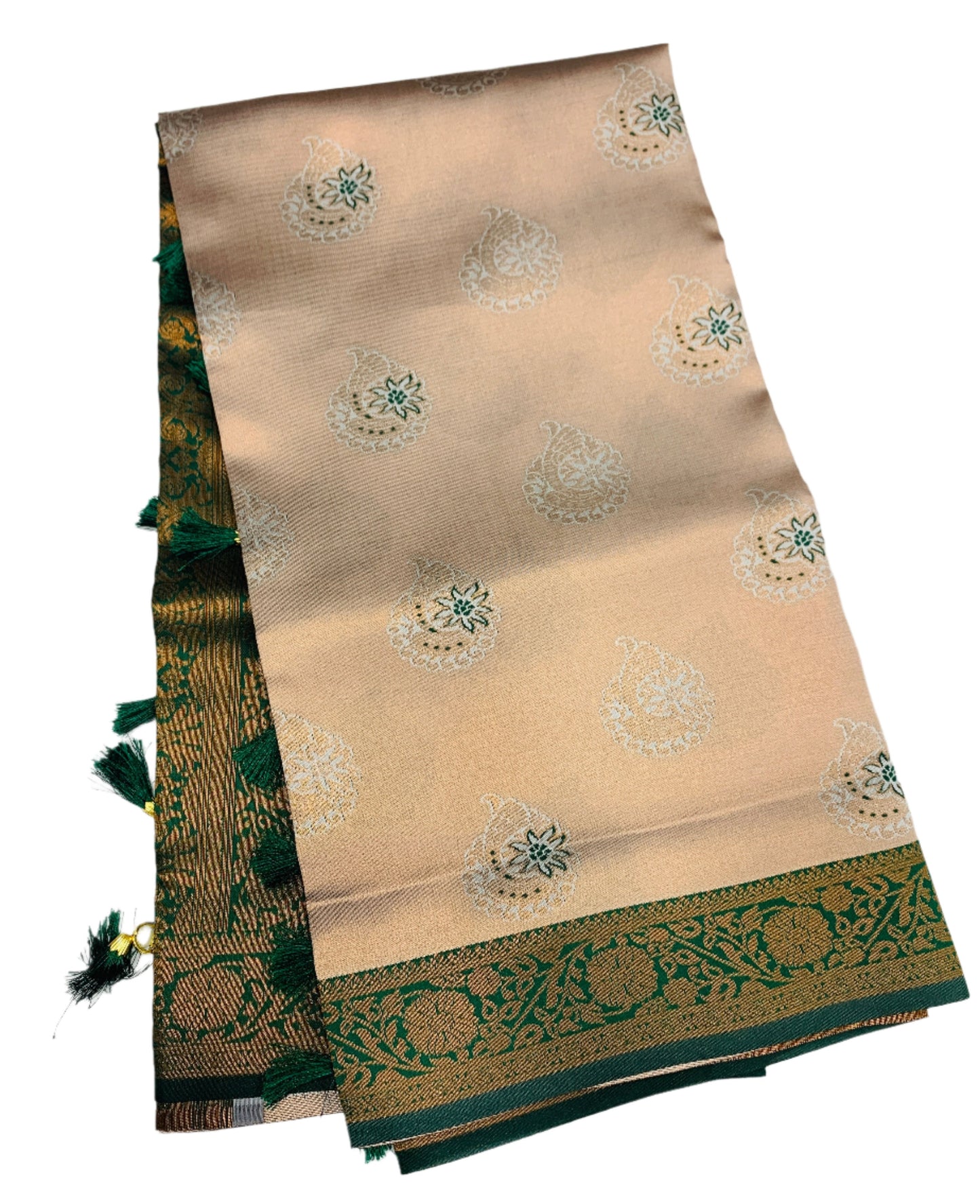 Art Silk Saree Sandal Colour with Green Border