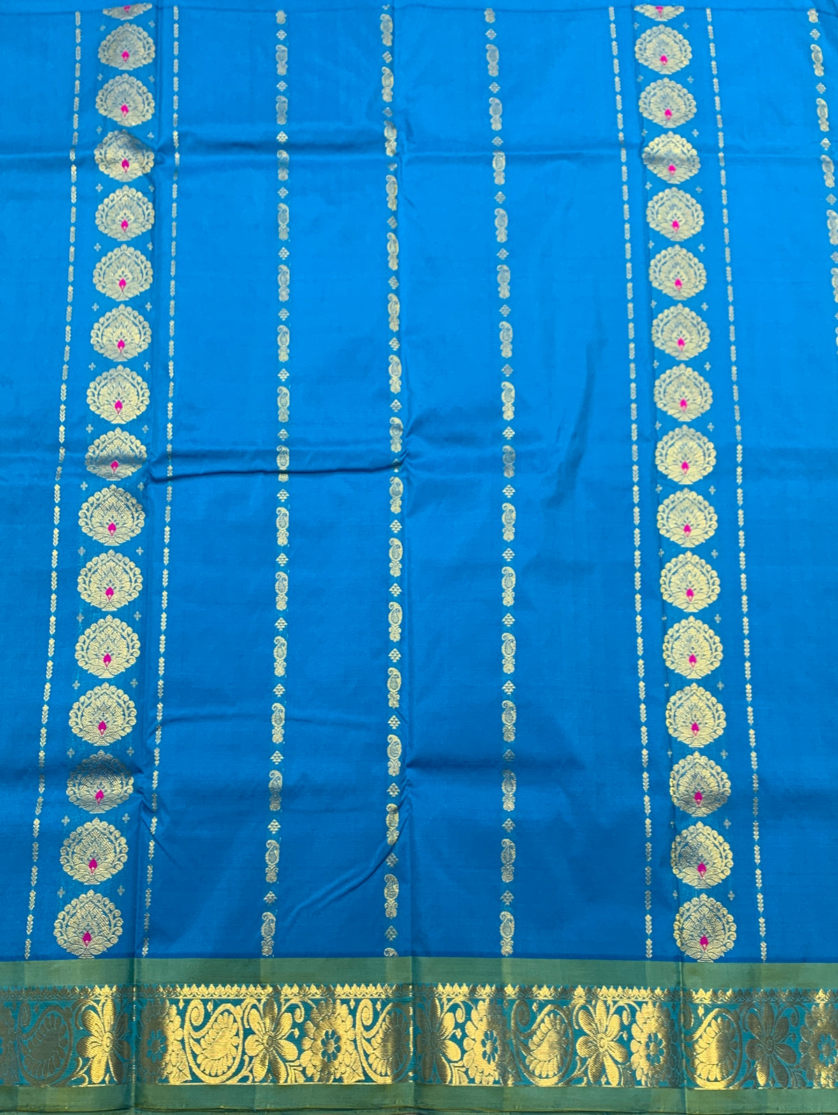 Sky Blue Shade Semi silk Kids Pattu Pavadai with Contrast border for age 5 to 10
