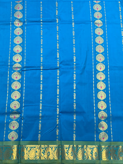 Sky Blue Shade Semi silk Kids Pattu Pavadai with Contrast border for age 5 to 10