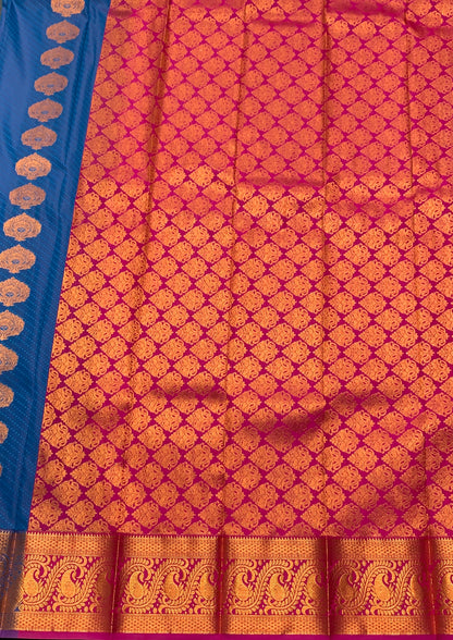 Vegan Silk Saree Blue Colour Saree with Copper Border