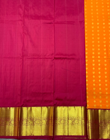 Rust Orange Shade Pure Kanchipuram Kids Pattu Pavadai with Contrast Border for age 5 to 10