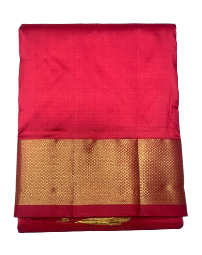 9X5 Pure Silk Dhoti Red Colour with Golden Zari Border