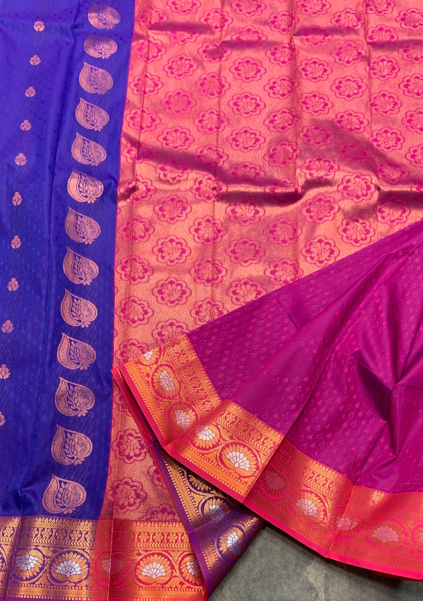 Vegan Silk Saree Violet Colour Saree with Copper and Floral Design