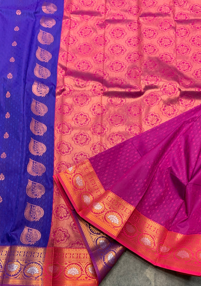 Vegan Silk Saree Violet Colour Saree with Copper and Floral Design