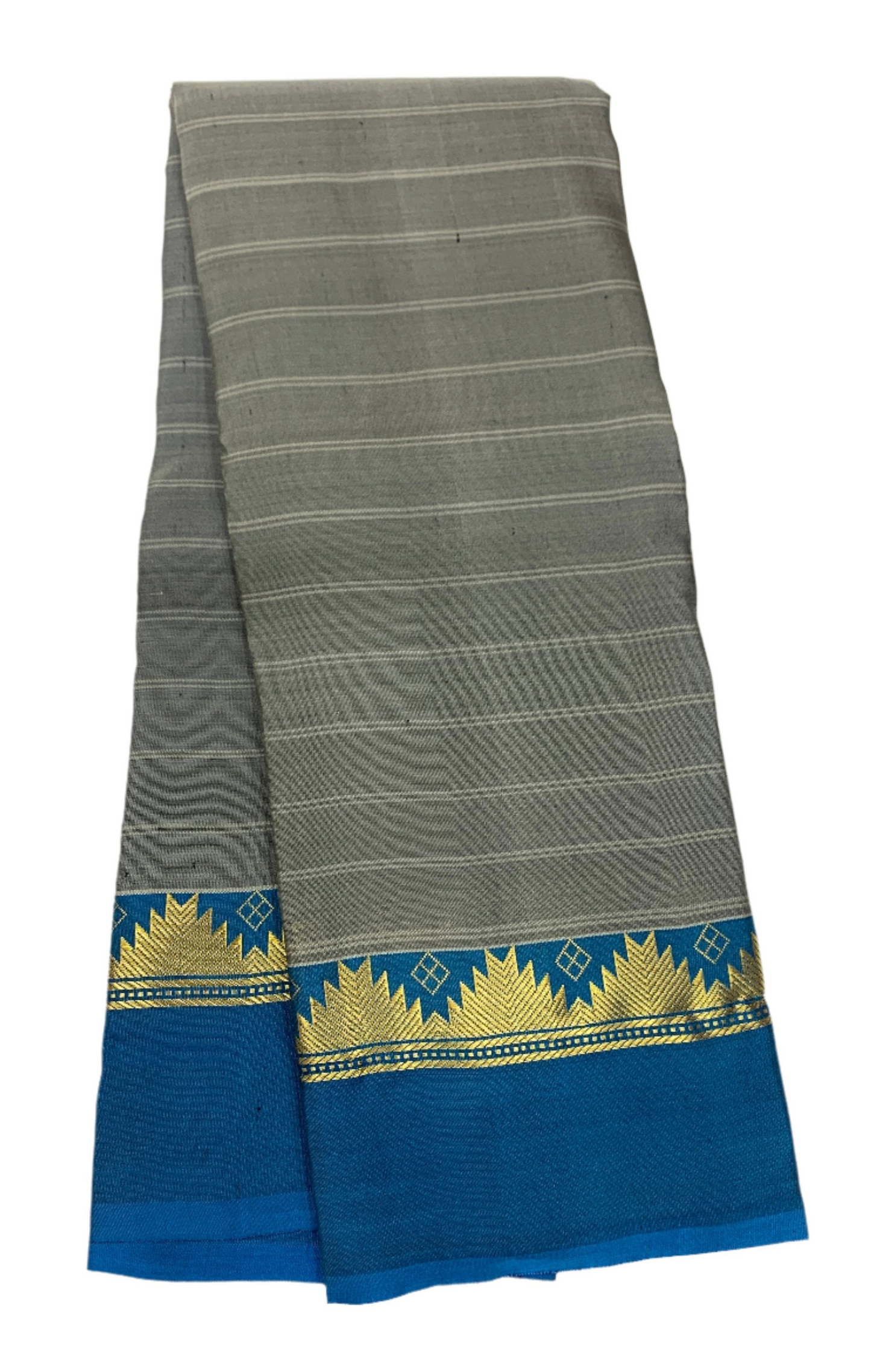 Pure Kanchipuram Silk Saree Gray shade with Blue Border