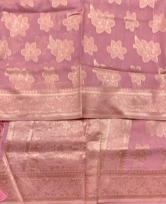 Banaras Katan Saree Baby Pink Colour with Katan Work Border