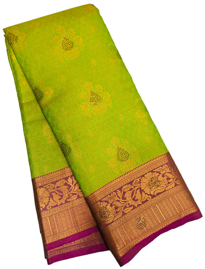 Art Silk Saree Apple Green Shade with Pink Border