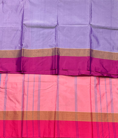 Arani Silk Saree Blue Colour with Pink and Golden Zari Border