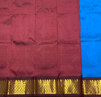 Peacock Blue Shade Pure Kanchipuram Kids Pattu Pavadai with Contrast Border for Newborn to 2 Years