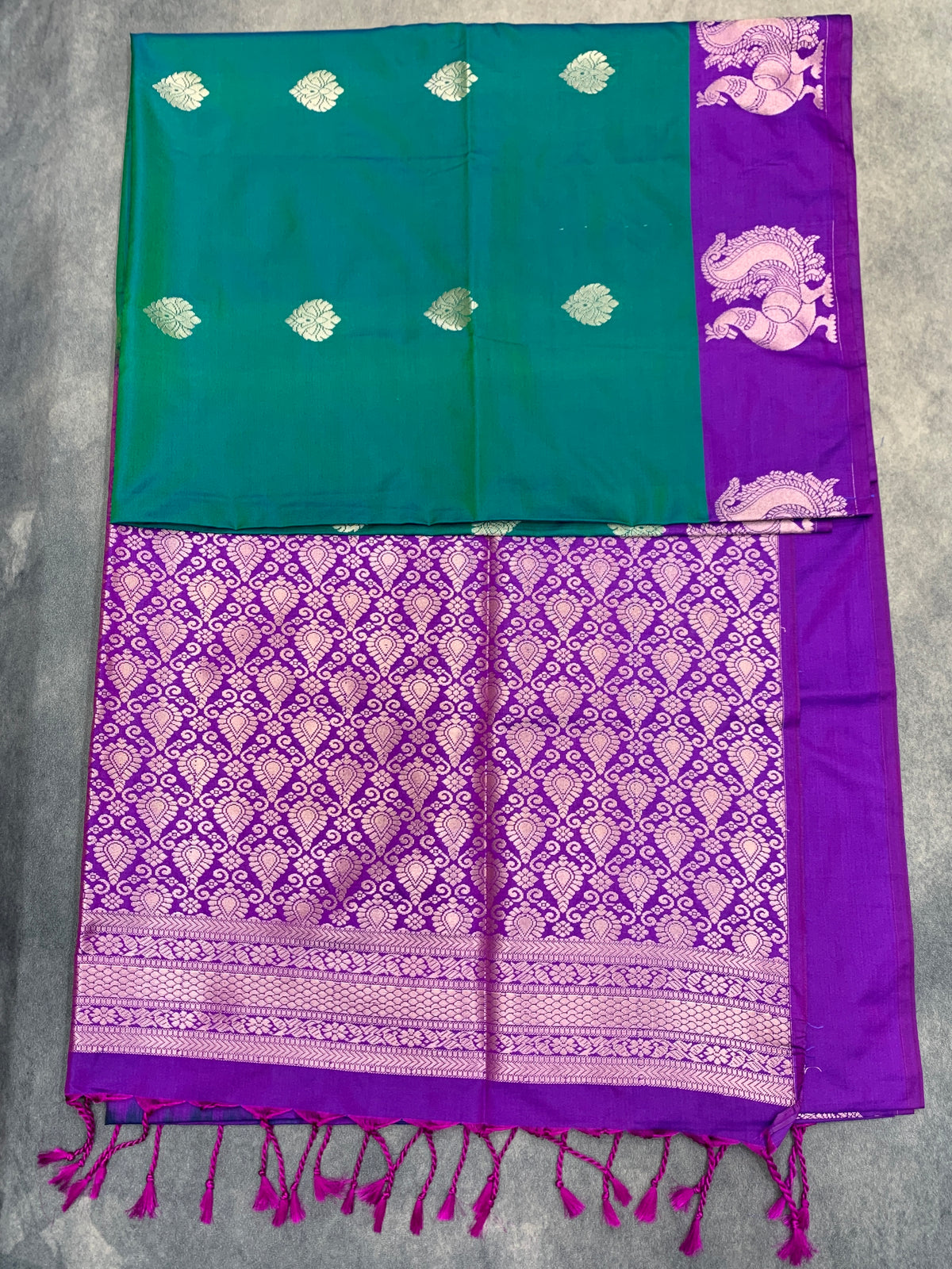 Art Silk Saree Peacock Green Colour with Purple Colour Border