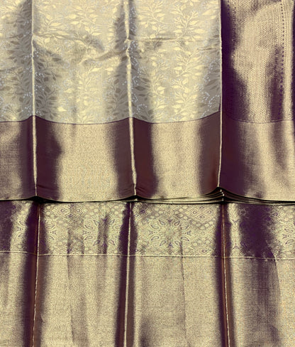 Fancy Tissue Saree Light Golden Colour with Copper Colour Border