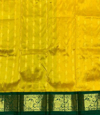 Lemon Yellow Shade Pure Kanchipuram Kids Pattu Pavadai with Contrast Border for Newborn to 2 Years
