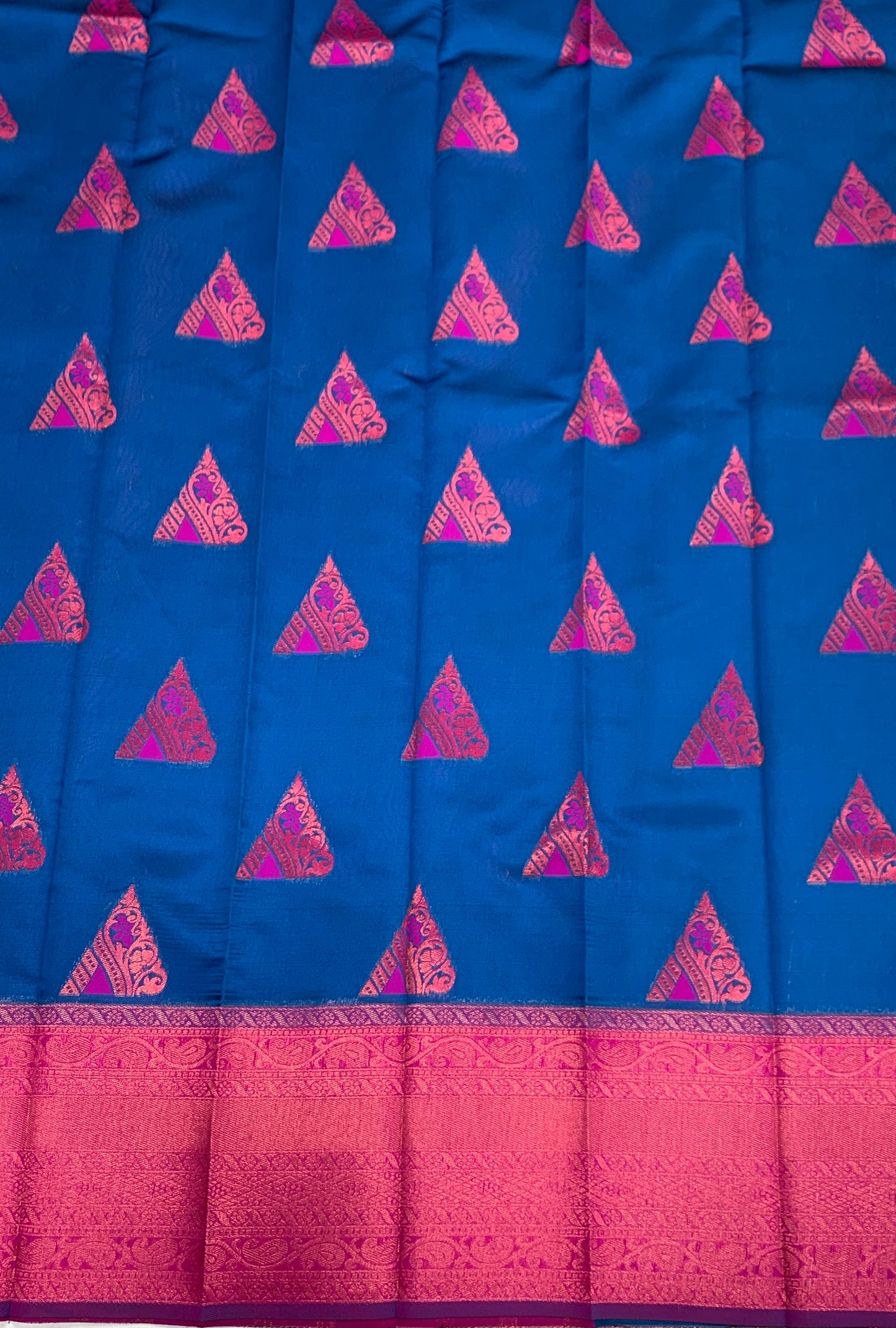 Art Silk Saree Blue Colour with Pink Border