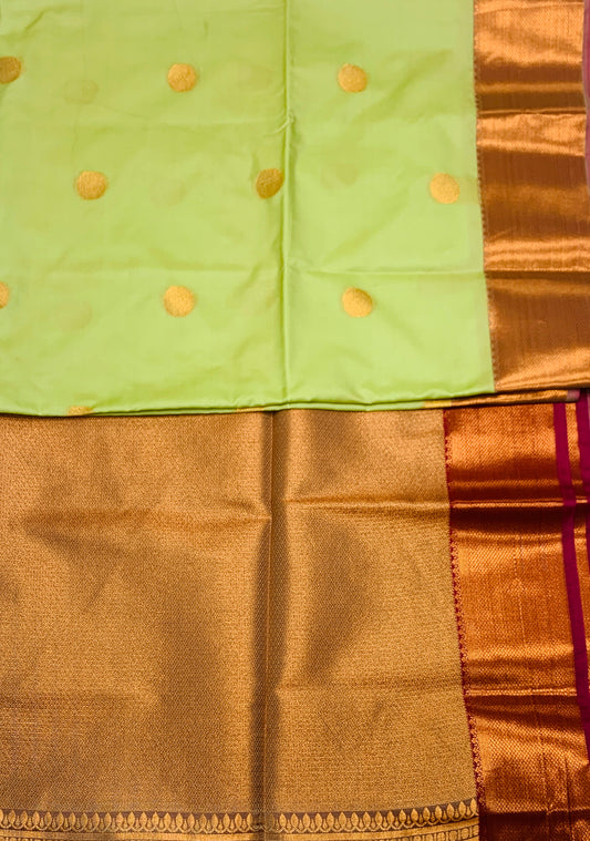 Soft Vegan Silk Saree Pista Green Colour with Copper Border