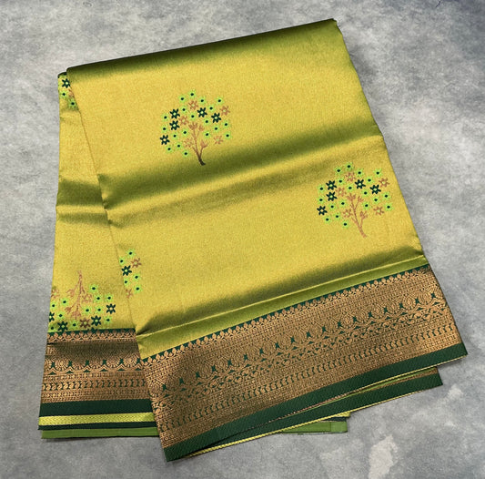 Art Silk Saree Olive Green Colour with Green Border