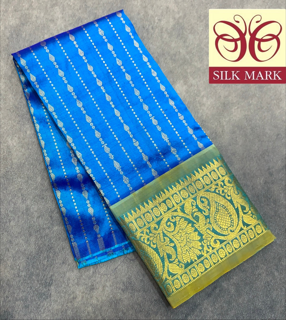Sky Blue Shade Pure Kanchipuram Kids Pattu Pavadai with Contrast Border for Newborn to 2 Years
