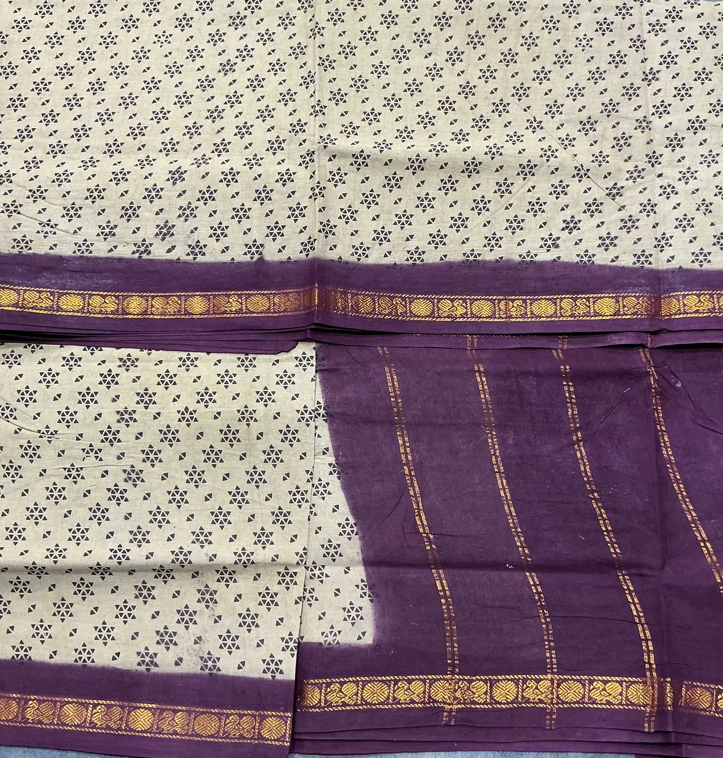 Chettinad Sungudi Cotton Sandal Colour with Magenta Colour Border