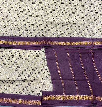 Chettinad Sungudi Cotton Sandal Colour with Magenta Colour Border