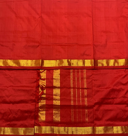 9 yards Pure Kanchipuram Silk Saree Red Colour with Golden Zari Border