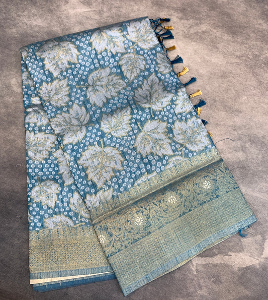 Banaras Katan Saree Sky Blue Colour with Katan Work Border